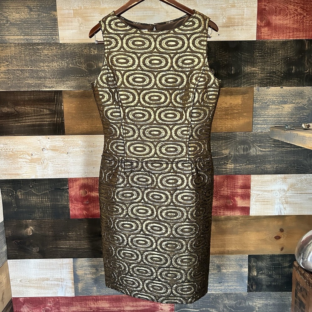 Oscar De La Renta Fall 2007 Runway Dress Midi Silk Geometric Gold Size 10 Women